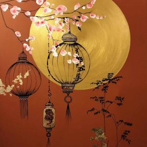 Acrylique et feuille d'or sur toile 60 x 80 cm 140€